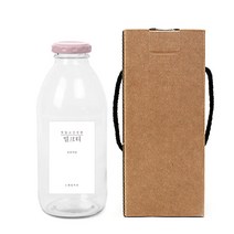 원형 핑크캡 밀크티병 500ml + 심플한글밀크티S 병라벨 스티커 + 박스, 10세트