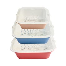 이지앤프리 큐브콜랜더 채반 보관용기 3종세트, 빨강, 파랑, 오트밀