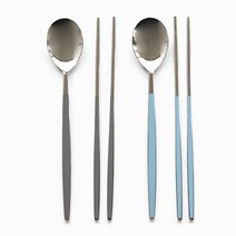서피니아 컬러 세라믹 스텐 수저 2인조 세트, 1세트, 그레이(숟가락 + 젓가락) + 스카이블루(숟가락 + 젓가락)