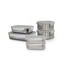 올품락 스텐 밀폐용기 6호 세트 라이트그레이, 1세트, 직사각 1호 2p + 원형 3호 2p + 슬림 1호 + 2호