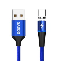 사또 3세대 USB C타입 커넥터 + 일자형 마그네틱 고속충전 케이블 0.5m 세트, 블루, 1세트