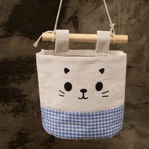 유미상사 고양이 벽걸이 수납포켓, 블루체크