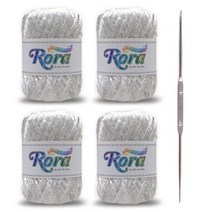 미소털실 로라 스팽글 뜨개실 55g 4p + 코바늘, 6001 화이트