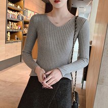 공블리 여성용 슬림핏 골지 V넥 긴팔 티셔츠 CST1169