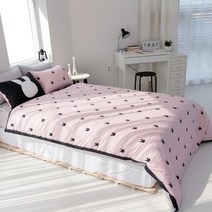 마이하우스 알러지케어 래빗퐁 키즈 사계절 이불커버 + 베개커버 + 경추베개솜 + 패드 세트, 블랙 + 파스텔 핑크