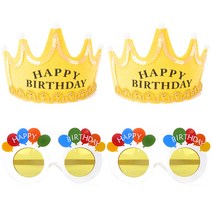 파티팡 LED 생일 왕관 옐로우 2p + 생일 풍선 안경 2p 세트, 화이트, 1세트