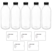 밀폐용기 쥬스병 1000ml x 5p + 커피 티 밀크티 쥬스 방수라벨 스티커 5p, 1세트