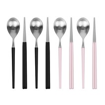 골든벨금속 솔리드 실버 한식기 4인조 세트, 1세트, 숟가락 블랙 2p + 핑크 2p + 젓가락 블랙 2p + 핑크 2p