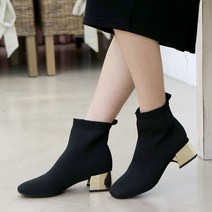 프렌치 골드힐 니트 스판 삭스 앵클부츠 5cm