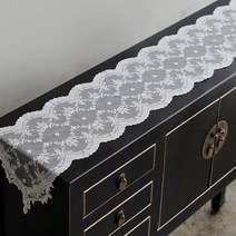 미스모네 미라클 자수 레이스 콘솔 러너, 화이트, 폭 16cm x 길이 150cm