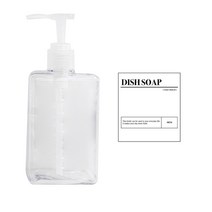 뉴앤룩 사각 디스펜서 주방 세제 리필 용기 일반형 슬림 투명 280ml + 주방 세세 스티커 세트, 1세트