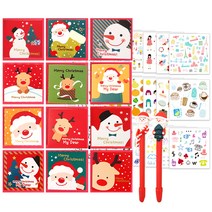 투영디자인 크리스마스카드 12종 + 산타볼펜 랜덤발송 2p + 인스 스티커 28종 세트, 혼합색상, 1세트