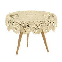 마켓감성 크로쉐 니팅 뜨개질 라운드 식탁보, 베이지, 85~90cm