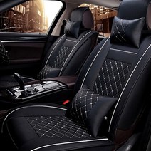 스티치 격자 차량 시트커버 전좌석 풀세트, 블랙 + 화이트, 1세트