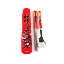 마블 공간효율 진공 스텐 수저 슬림 케이스 + 숟가락 + 젓가락, 아이언맨, 1세트