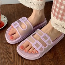 여성용 세밀 투명 더블 버클 슬리퍼