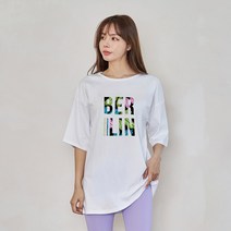 진마니아 여성용 리프베를린 루즈핏 하프 반팔 티셔츠 CD5T39