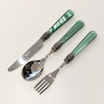 EME 나폴레옹 2인 디저트 커트러리 3종 세트, 그린, 디너나이프 2개 + 디너스푼 2개 + 디너포크 2개