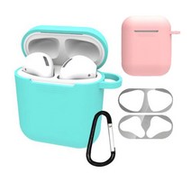 올템 에어팟 카라비너 실리콘 케이스 2종 + 철가루방지 스티커 무선, 민트(케이스), 랜덤발송(케이스, 스티커)