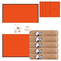 송월타월 스누피 베이직 세면타올 145g 30수 면사 + 케이스 + 돌잔치 띠지 500 x 70 mm 세트, 갈색(타올), 첫돌E(띠지),랜덤발송(케이스), 5세트