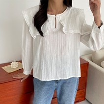 비비에모 케이프숄더 넥 긴팔 블라우스 00258