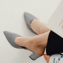 여성용 체크 패턴 스틸레토 뮬러 미들힐 뮬 하이힐 PRDS127