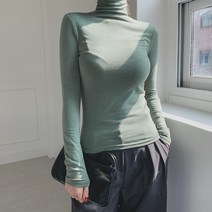 시크블랙 여성용 바빈터 폴라 기모 베이직 긴팔 티셔츠 T7866K1A