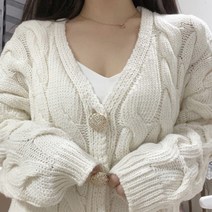 여성용 꽈배기 짜임 니트 반크롭 가디건 lkf21345