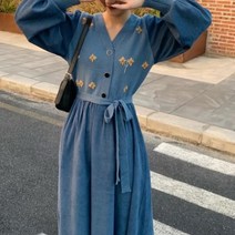 페이퍼먼츠 뜨개 꽃 자수 니트 롱 원피스 00915