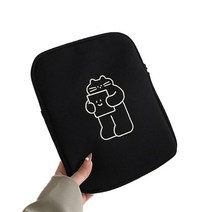 라인 드로잉 동물 캐릭터 파스텔 아이패드 맥북 노트북 파우치, 블랙