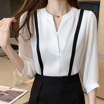 페이퍼먼츠 멜빵페이크 주름 쉬폰 블라우스 01133