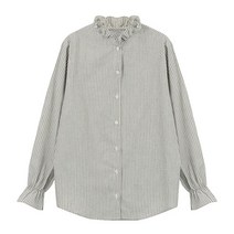 비엔엑스 하이넥 프릴 카라 블라우스