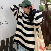 여성용 모던 빅 스트라이프 오버핏 맨투맨