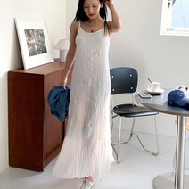 카시티 플리츠 쉬폰 끈 나시 롱 원피스 OPS7317K21