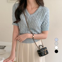 베러스윗 브이넥 꽈배기 반팔 크롭 니트