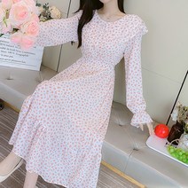 페이퍼먼츠 이중 프릴넥 핑크꽃 쉬폰 플레어 원피스 01502