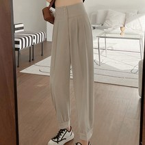 페이퍼먼츠 여성용 단추 포인트 핀턱 와이드 팬츠 01621