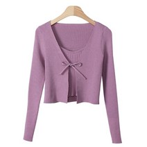 여성용 르아즈 나시 가디건 골지 크롭 세트