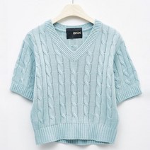 비엔엑스 여성용 꽈베기 브이넥 반팔 페미닌 니트 BU1KP029L0