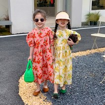 오렌지다몸 여아용 모란꽃 롱원피스