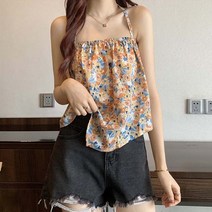 비비에모 여성용 밴딩 플라워 루즈핏 끈 나시 이너 티셔츠 01383