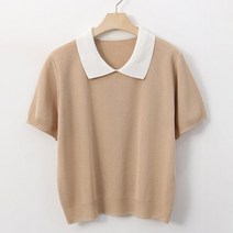 여성용 럽스 엔지 반팔 카라넥 니트