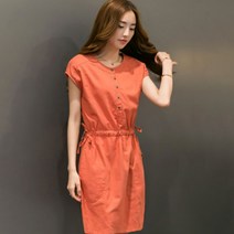 풍깍쟁이 여성용 라운드 리본 버튼 미디움 원피스