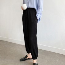 여성용 여름 단색 플리츠 조거 팬츠