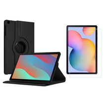 태블릿PC 강화유리필름 + 회전 케이스, 블랙