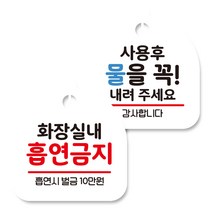 뭉키데코 고리형 안내표지판 화이트 2종 세트, 화장실내 흡연금지, 사용후 물을 내려 주세요, 1세트