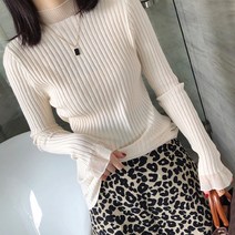 페이퍼먼츠 여성용 데일리 슬림핏 반폴라 골지 니트 티셔츠 02729