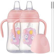 순수아 추달린 스파우트컵 240ml x 2p + 빨대솔 2p 세트, 1세트, 핑크