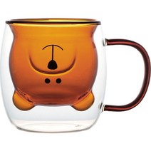 세븐키친 라미나곰돌이 컬러 내열이중유리 머그컵, 1개, 엠버브라운