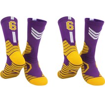 SNF 사계절 두툼한 바닥 스포츠 농구 축구 양말 2켤레 세트, 37 옐로우퍼플 6번